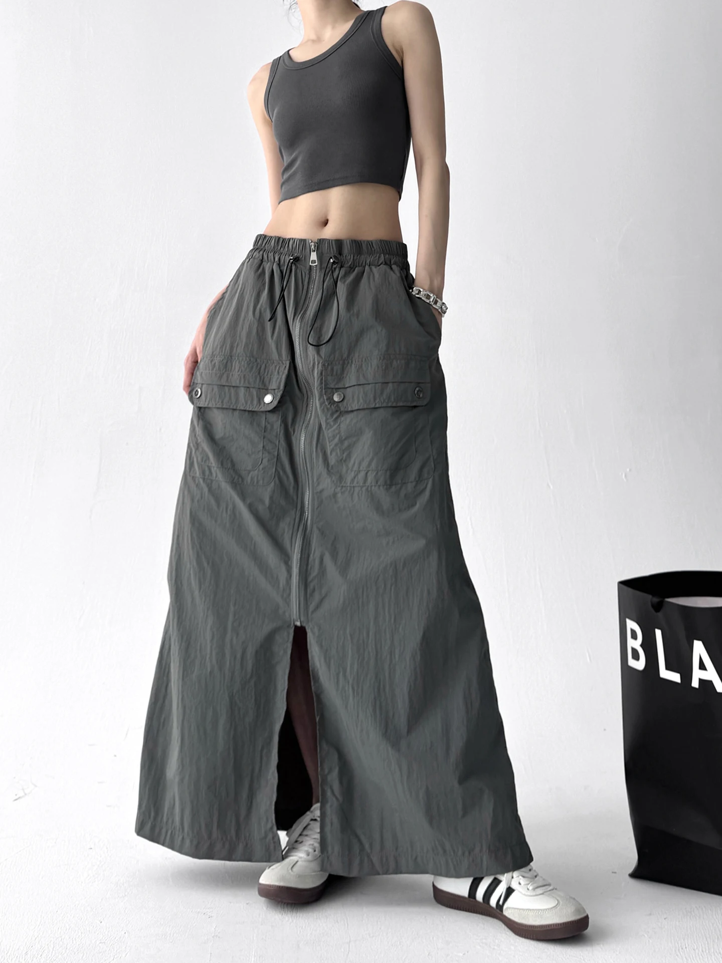 Summer 2025 Women's High Waist A-Line Workwear Skirt Qui Dry Spicy Girl Casual Slimming Long Skirt Polyester Cotton Blend