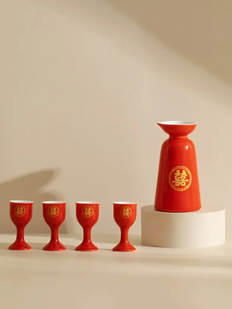 

Chinese Traditional Red Wine Set, Exquisite Ceramic Gift, Cross-Cupped Wine Cup, Bar, Hotel, Coffee Decor, Wedding Celebration