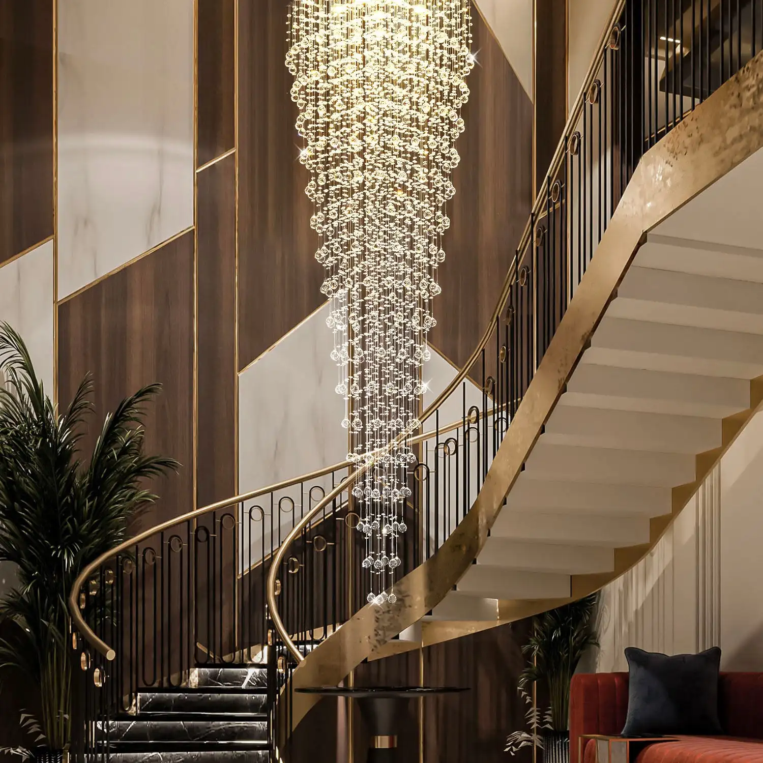 Customized Design 8m 6m 5m 4m  Crystal Nordic Modern Long Stair Chandelier