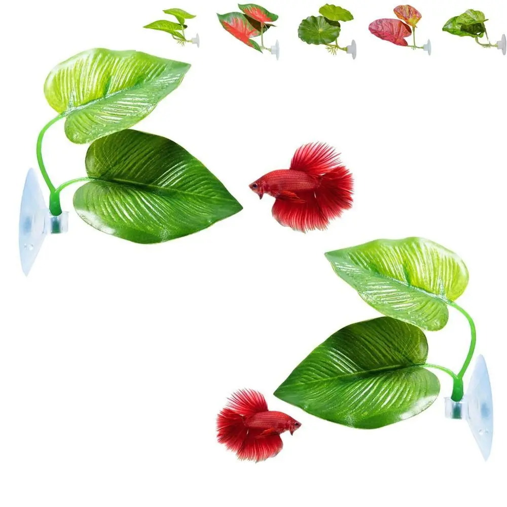 Effortless Clean Plastic Betta Fish Leaf Pad Simulated Lotus Leaves Suction Cup Fish Hiding Habitat Reptile Basking Area Frog view 4