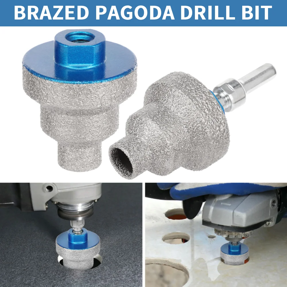 

2PCS Brazed Pagoda Drill Bit M10 Impact Resistant Diamond Step Chamfer Drill Bit Reaming Cutting Tool for Metal Wood Tile Marble