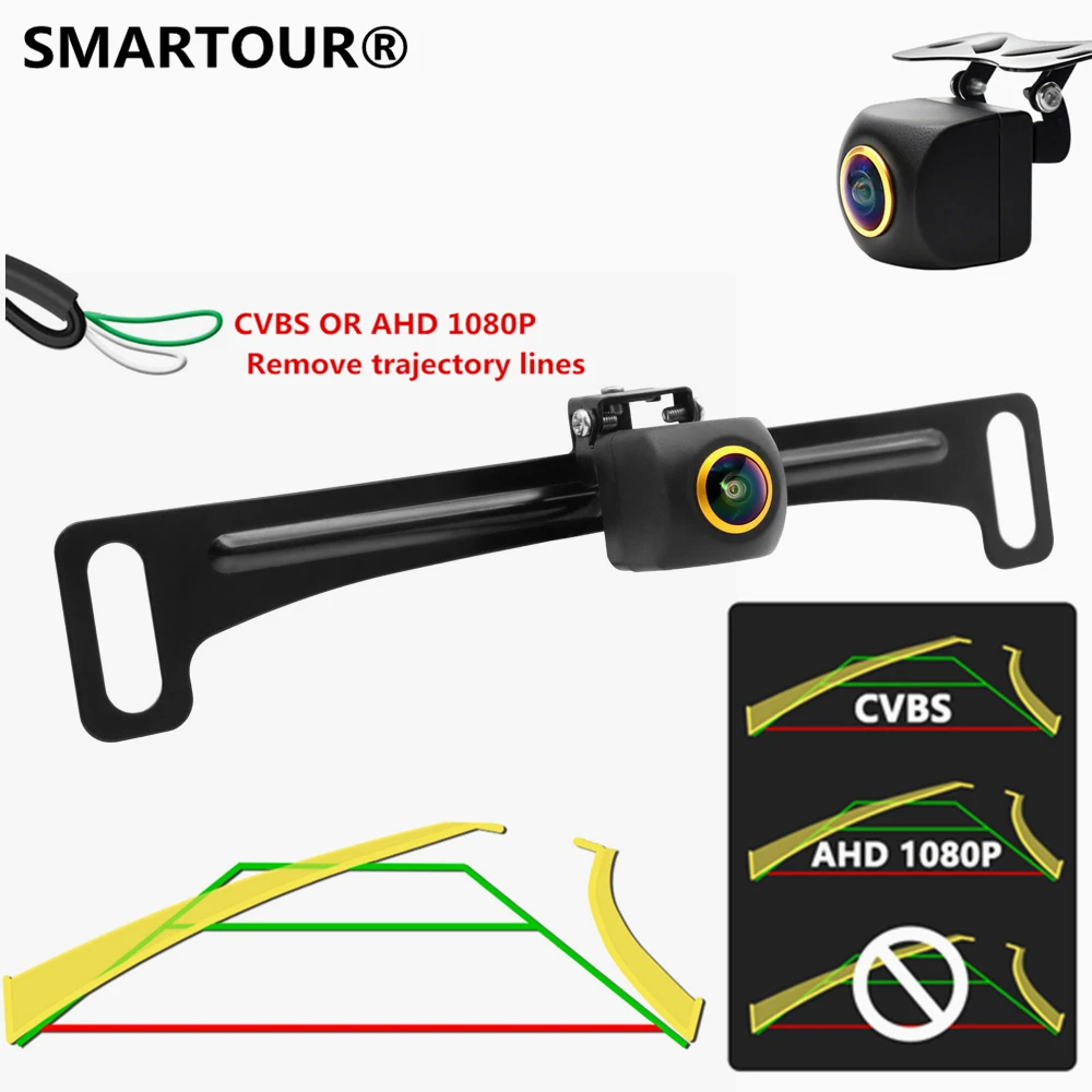 

SMARTOUR 4K AHD 1080P Dynamic Trajectory Rear View Backup Camera with License Plate Frame Bracket, Universal Vehicle Reverse Cam