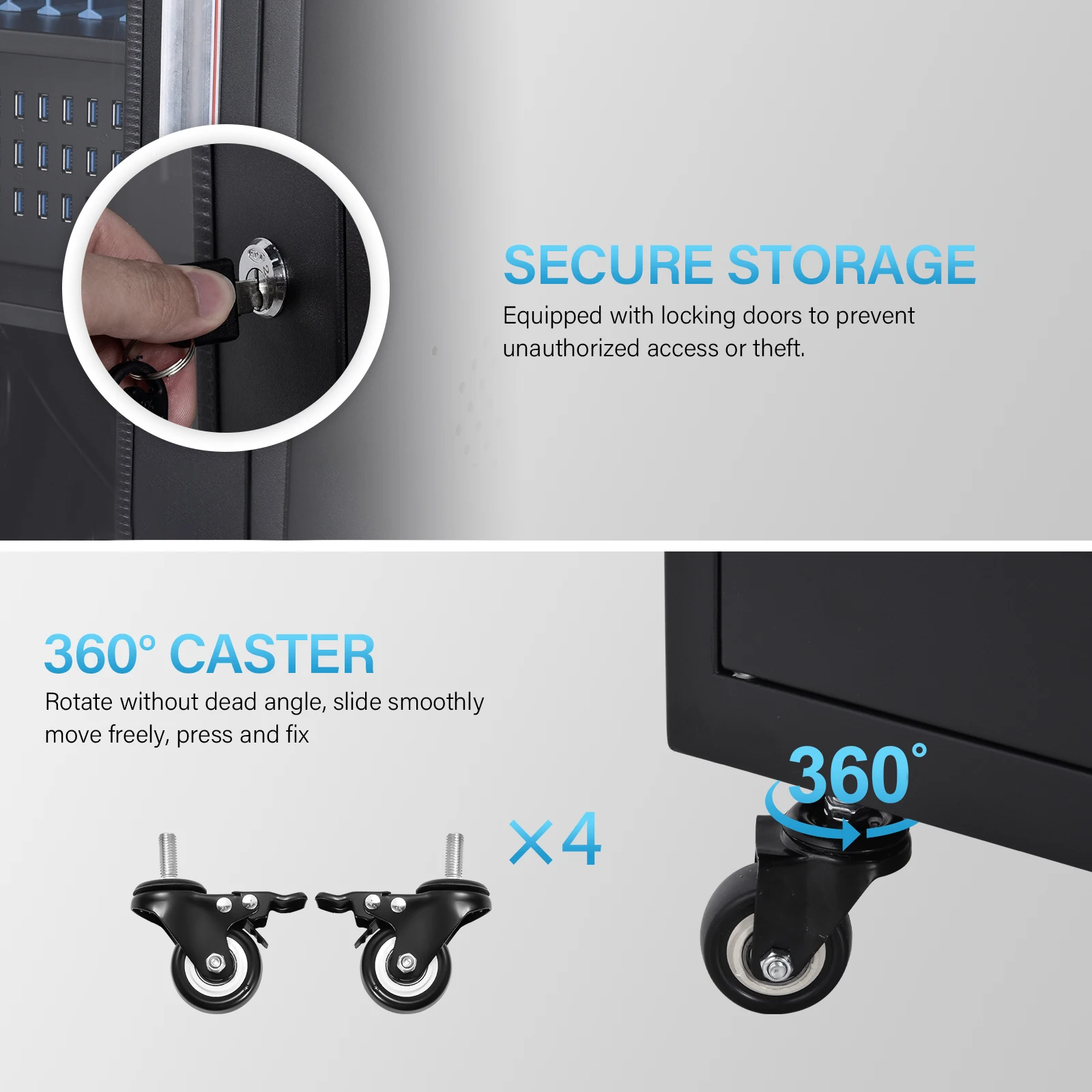 Laptop Charging Cart, 30-Bay Portable Mobile Charging Cabinet, Cell Phone Locker with Charger for Security Storage