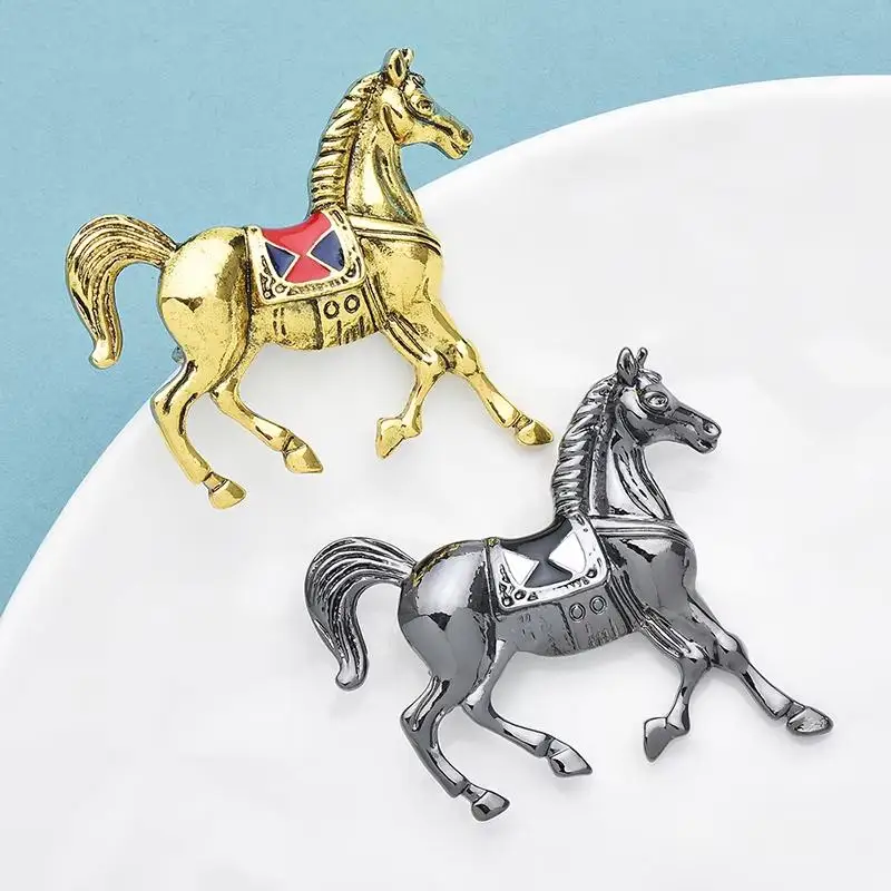 1Pcs Vintage Enamel Animal Party Casual Brooch Pin Gifts Horse Brooches Pins For Women Men Personalized Clothing Accessories
