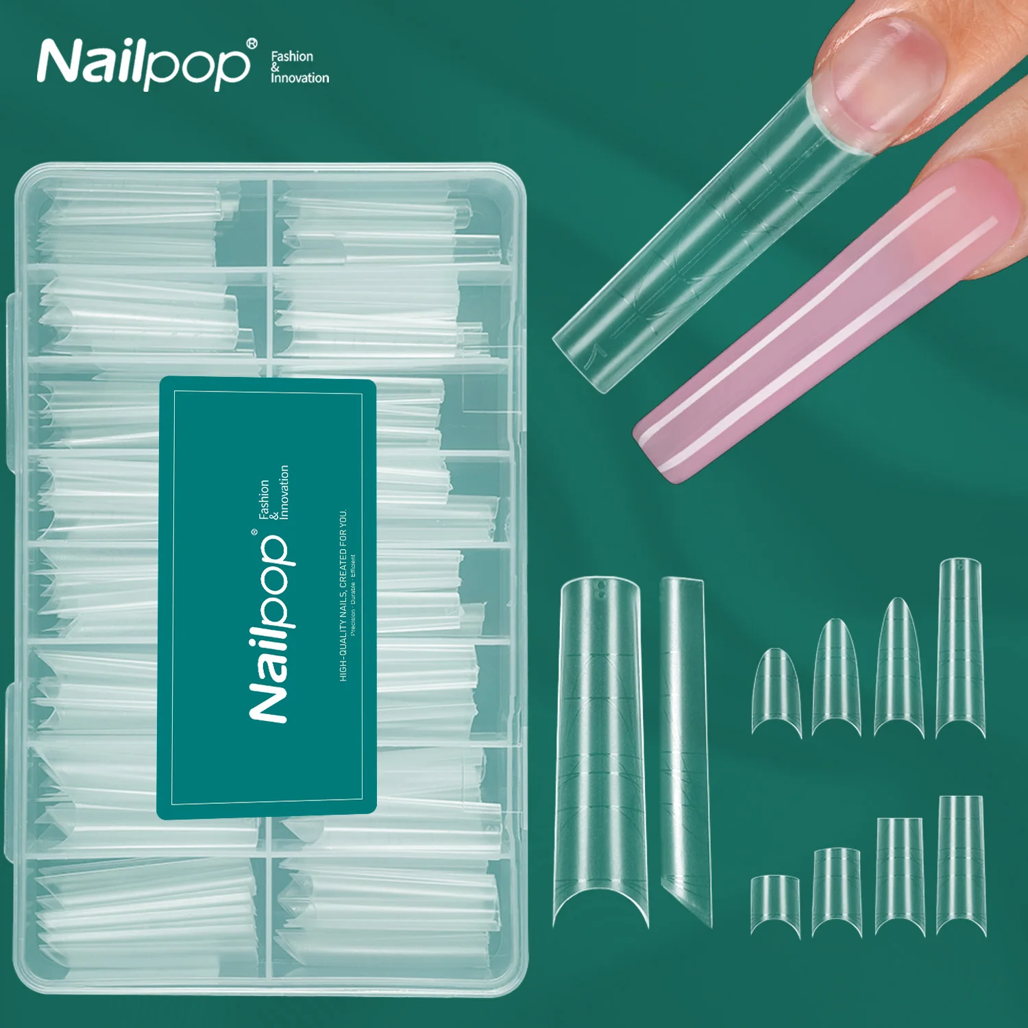 Nailpops Square Half Tips Matte Guidelines PMMA Nail Extensions Professional Salon Customizable Shape 16 sizes Manicure 160pcs