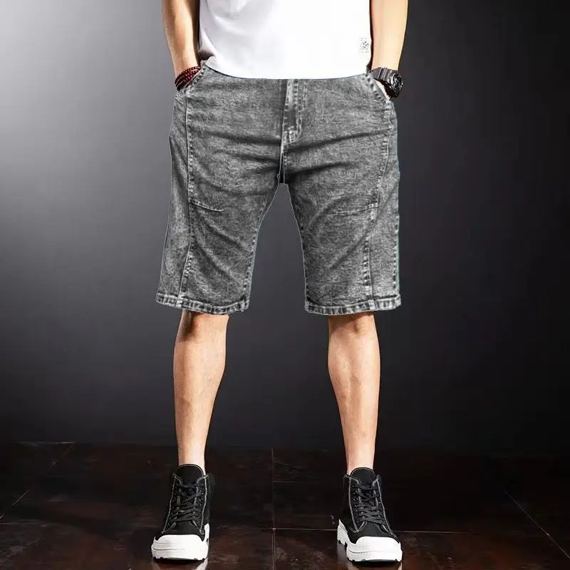 Neue koreanische Mode Herren Sommer lässig knielangen Cowboy Luxus grau solide atmungsaktive Designer kurze Jeans Herren Jeans shorts