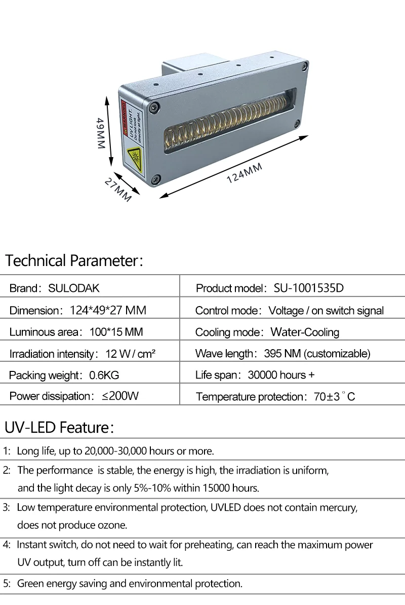 200W 100*15Mm Watergekoelde Ultraviolette Lampen Epson/Xiaoricoh Uv Printer Uitharding Lamp Uv Inkjet Printer Leduv Inkt Voorharding