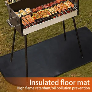 حصيرة مدفأة سوداء مقاومة للحريق ، حصيرة نصف مستديرة ، حماية مانعة للانزلاق ، وسادة مقاومة للهب للشواء في الهواء الطلق للنزهة أعلى 12 مبيعات سجادة مدفأة - No11