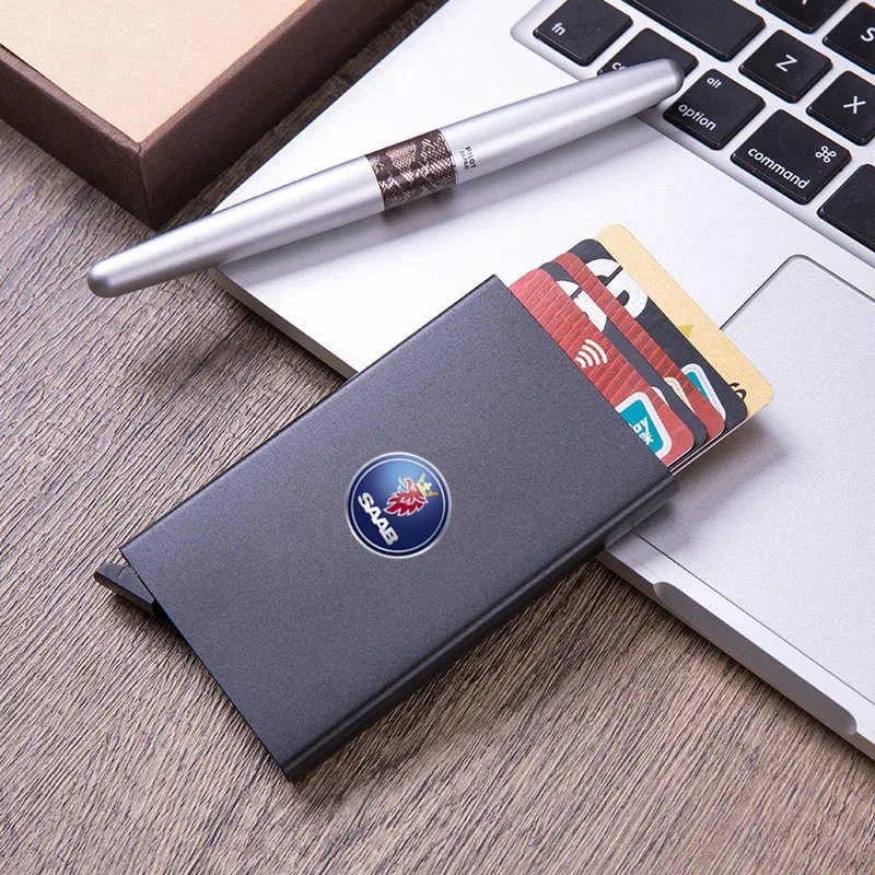 

For SAAB 9-3 9-5 93 9000 900 9-7 600 Automatic Metal Anti-theft Smart Wallet ID Card Credit Card Holder Pop Up Credit Card Case