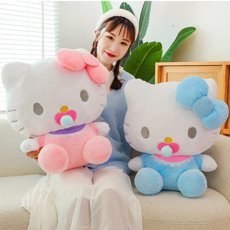 60 Cm Big Size Sanrio Kawaii Pacifier Hello Kitty Stuffed Plush Toy Anime Character Girls Soft Plush Doll New Children's Gift