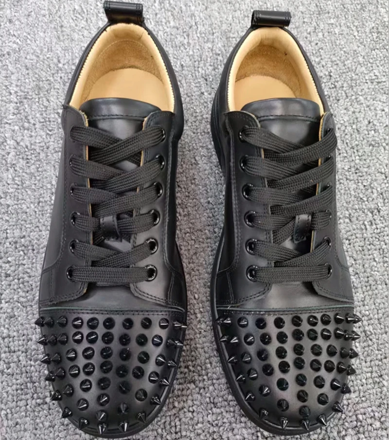 men fashion punk hip hop dress rivets shoes natural leather spikes shoe brand designer studded sneakers young stylish footwear