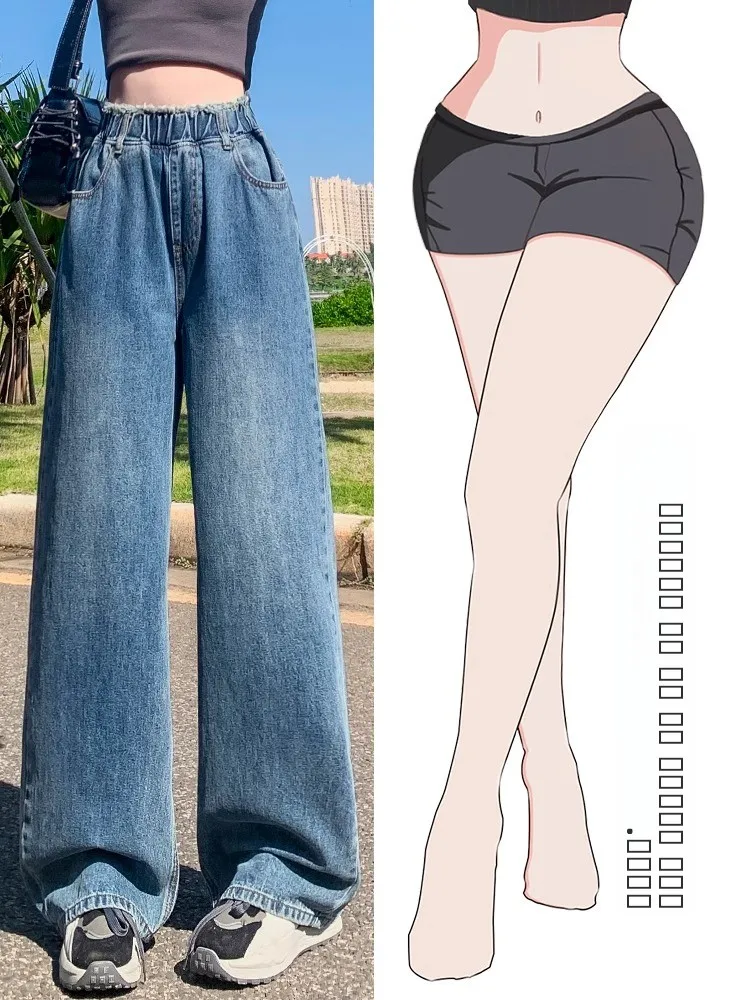 

High Waist Wide Leg Jeans Women's Loose Fit Straight Long Pants Autumn Sle Elastic Waist Slimming for Pear aped Body