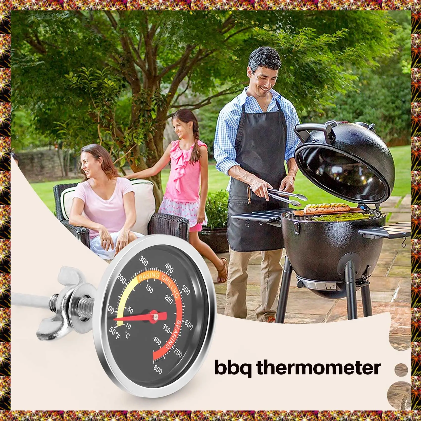 BTCL Indicatore di temperatura per griglia per barbecue, misuratore di temperatura per affumicatore per griglia a carbone per barbecue Termometro per forno per pizza per barbecue