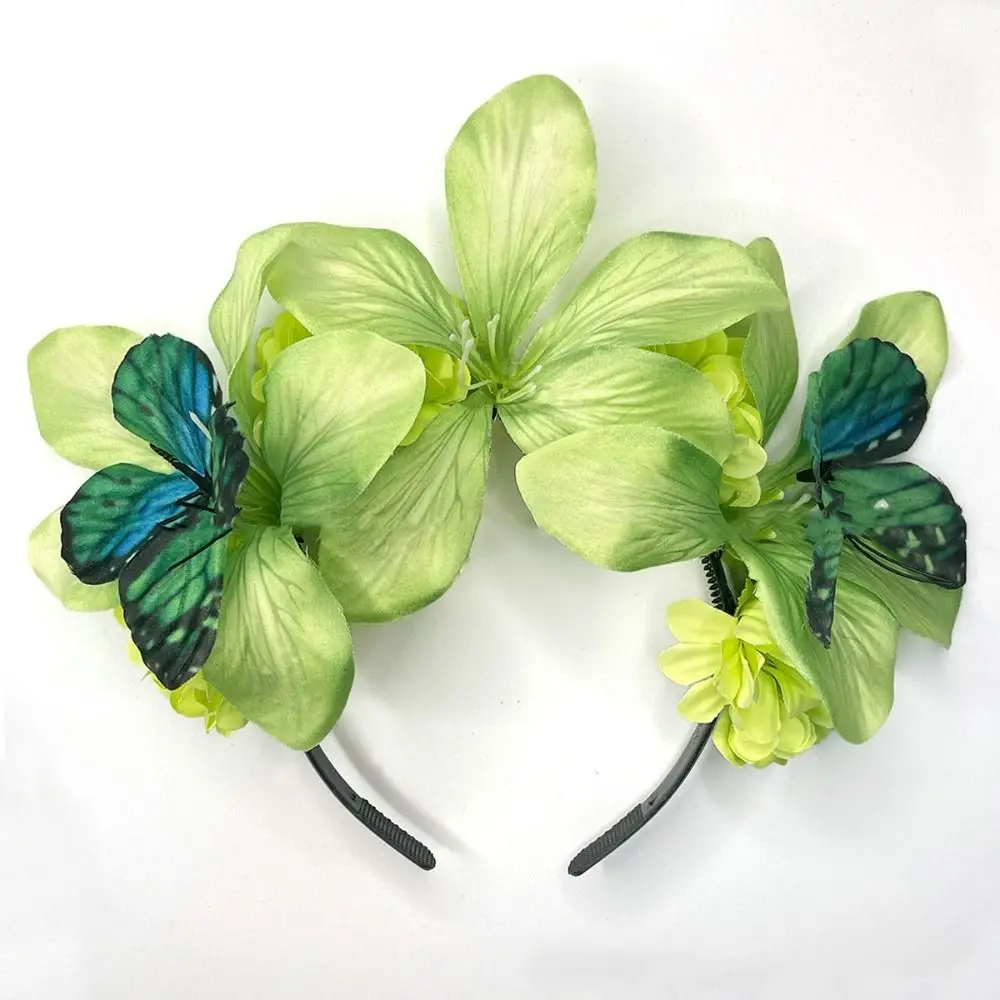 ビーチスイートシミュレーションフラワーヘアフープ蝶エレガントな花の王冠ヘアバンドガーランドヘッドバンドカーニバルヘアアクセサリーパーティー