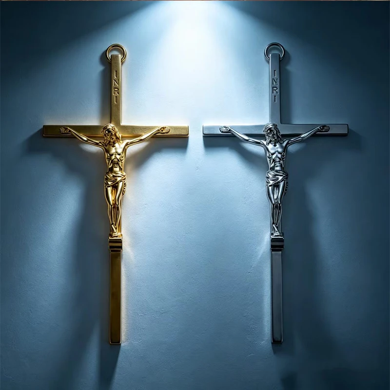 

New Gold Plated Jesus Crucifix Cross Pendant 15cm with INRI Engraving for Wall Hanging Church Home Altar Prayer Christian Decor