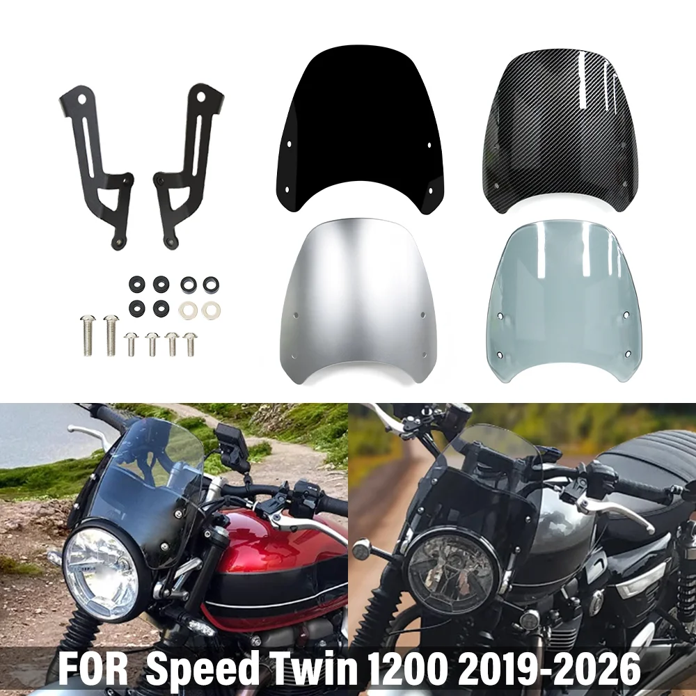 

Motorcycle Windshield Windscreen Flyscreen Headlight Wind Deflector Shield With Bracket FOR Speed Twin 1200 2019-2026 2025 2024