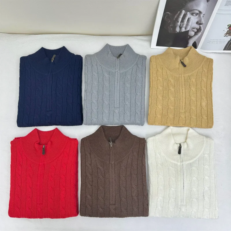 

Quarter zip pullover sweater wool knitting classic twisted flower old money style unisex polo sweater plus size sweater