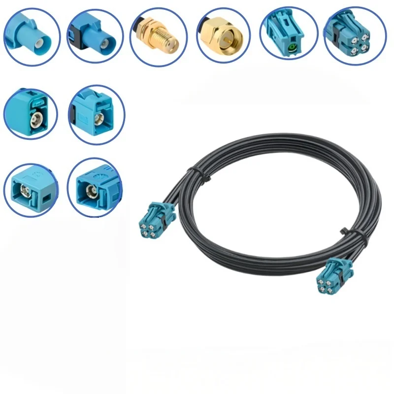 Tyco mini Fakra four-in-one HFM female z-turn FAKRA/SMA male female adapter 4：1 RG174 RF extension cables