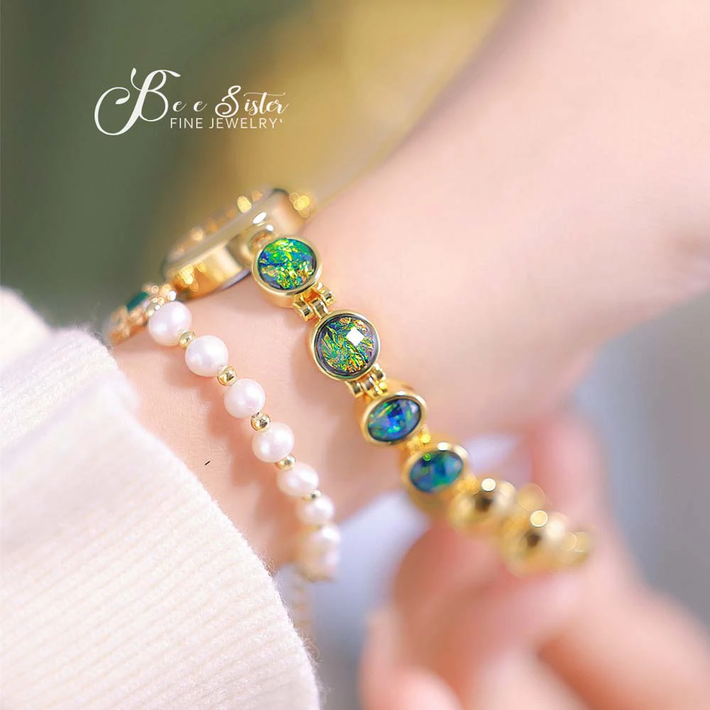 นาฬิกาข้อมือผู้หญิง BS รุ่นใหม่ สายแบบ Link Bracelet ประดับด้วยหินดิบสีรุ้ง สไตล์ INS ดีไซน์เปลี่ยนสีเหมือนมาลาไคต์ รุ่น FA1648 ของขวัญสำหรับสุภาพสตรี