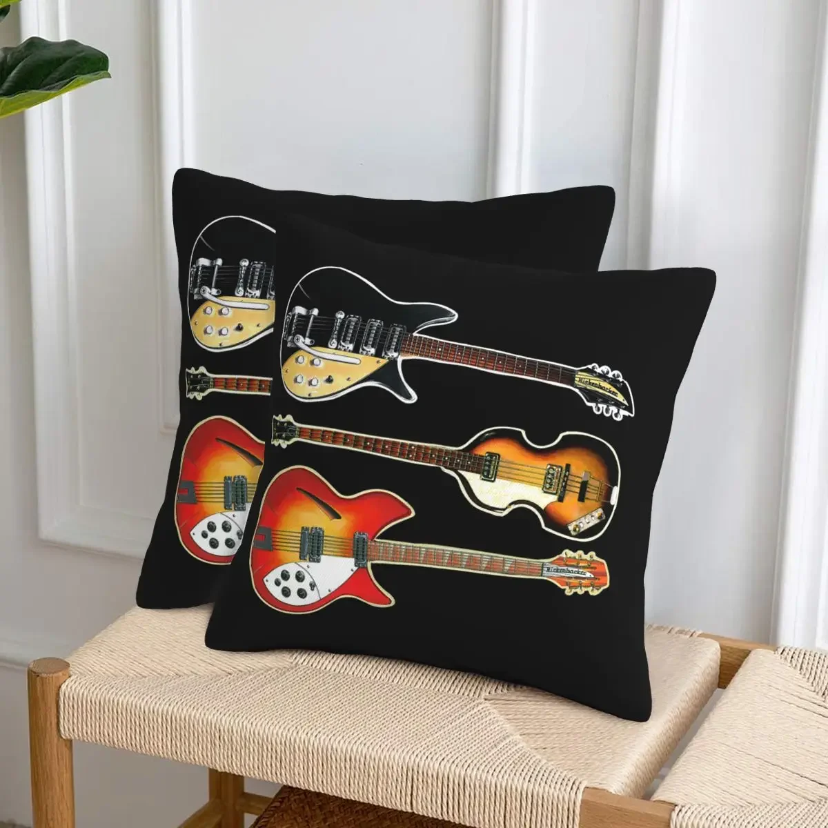 Rickenbacker Guitars And Hofner Bass 2 peças de capa de almofada quadrada para casa e sala de estar
