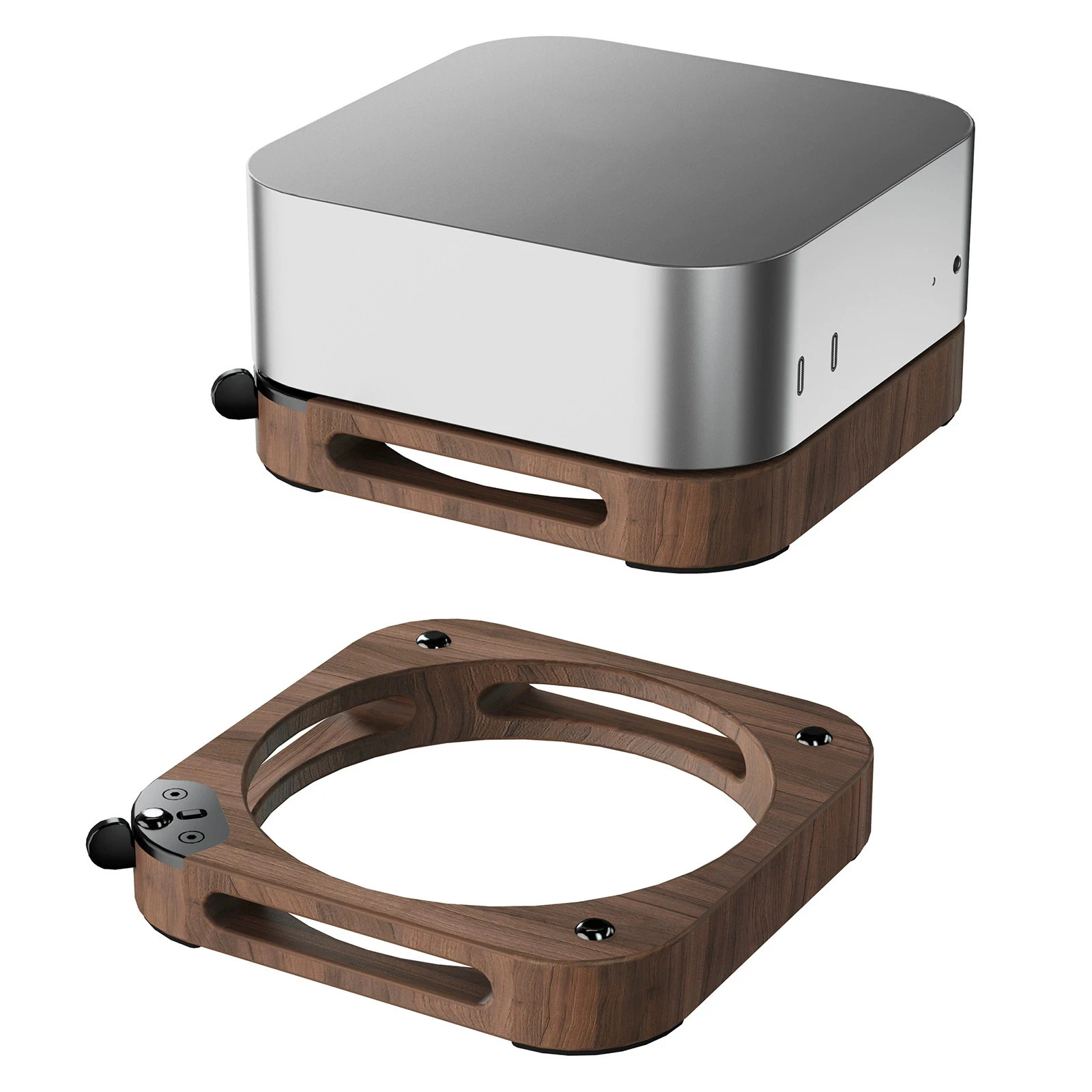 Computer Host Wood Base for Mac Mini M4/M4 Pro 2024 Anti Slip Bracket Hollow Out Cooling Base DIY Accessories