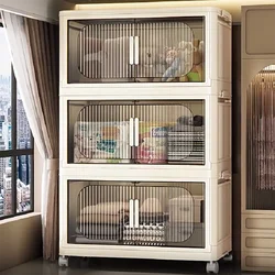 Large Capacity Organizer Cabinet Double Door Open Storage Box with Lid Wheels Stackable Foldable Snacks Sorting Wardrobe Bins