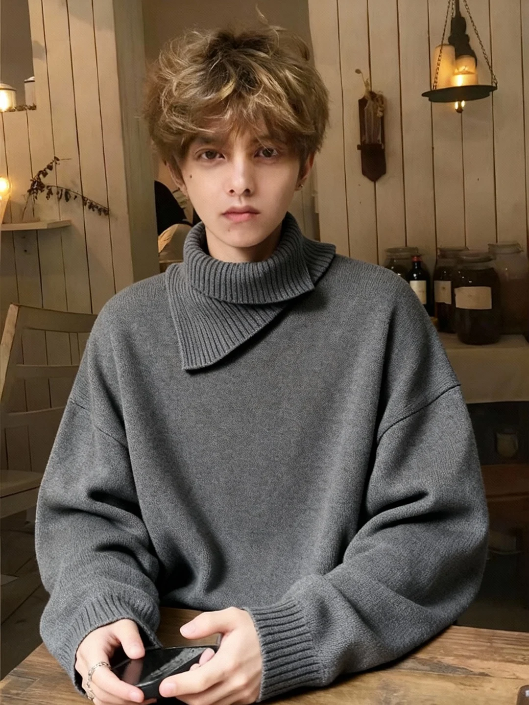 

Мужской трикотажный свитер с высоким воротником Deep Ey Irregular, зимний базовый слой, дизайн в стиле Old Money, повседневный трикотаж