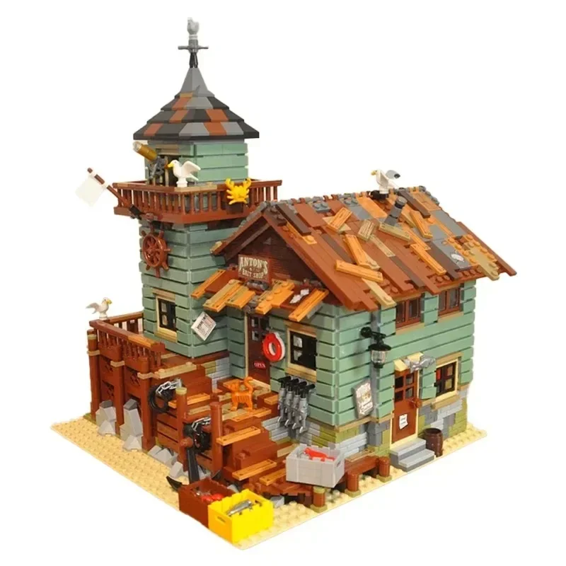 2049 Stuks Visser Oude Vissen Huis Winkel Model Gebouw Street View Stad Bakstenen Blokken Kinderen Verjaardag Speelgoed Gift 21310