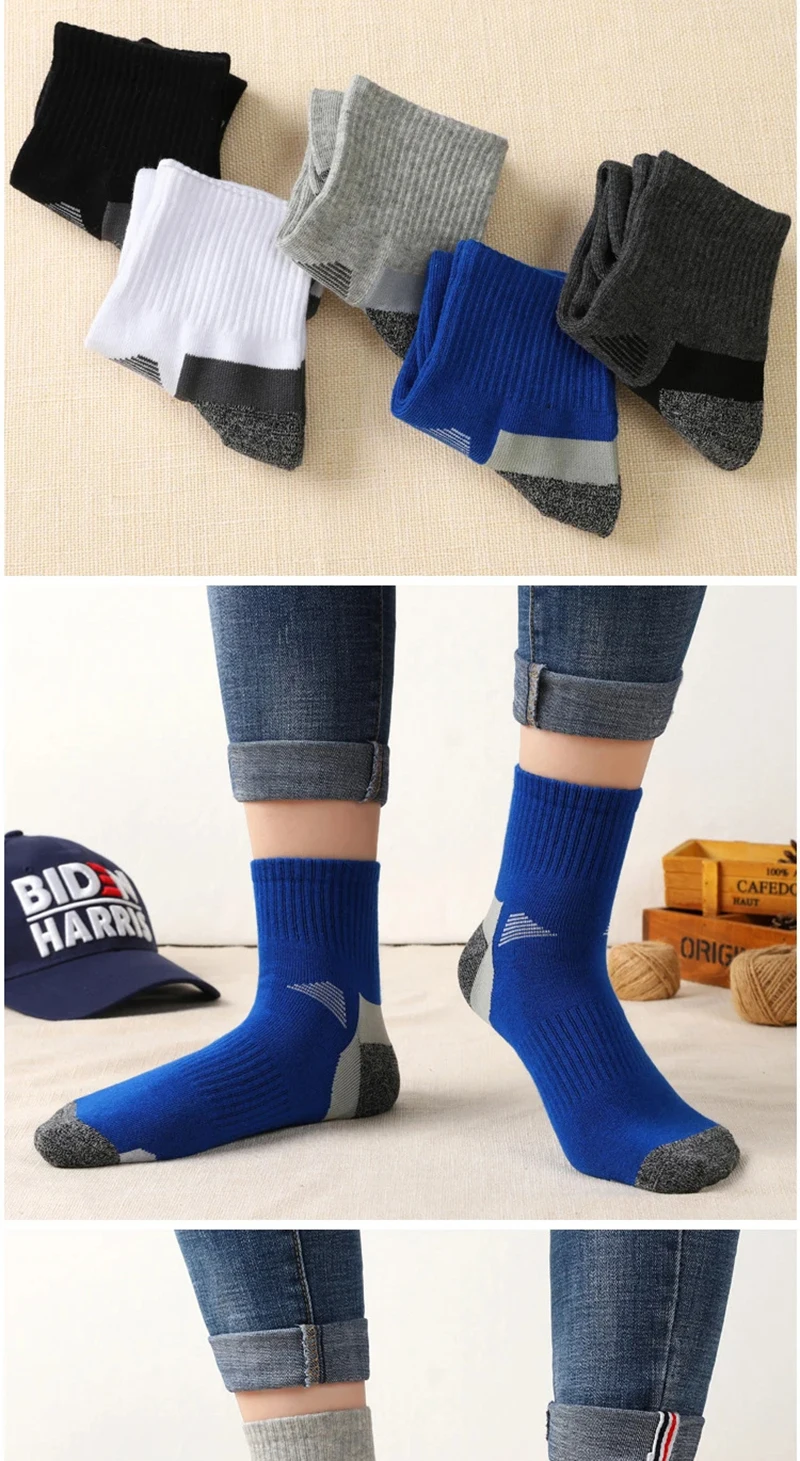 5 Paar Herren-Baumwoll-Crew-Socken, atmungsaktiv, schweißableitend, geruchshemmend, für Outdoor-Wanderungen, Trekking, Laufen, Sportsocken für das tägliche Training – Detail 8