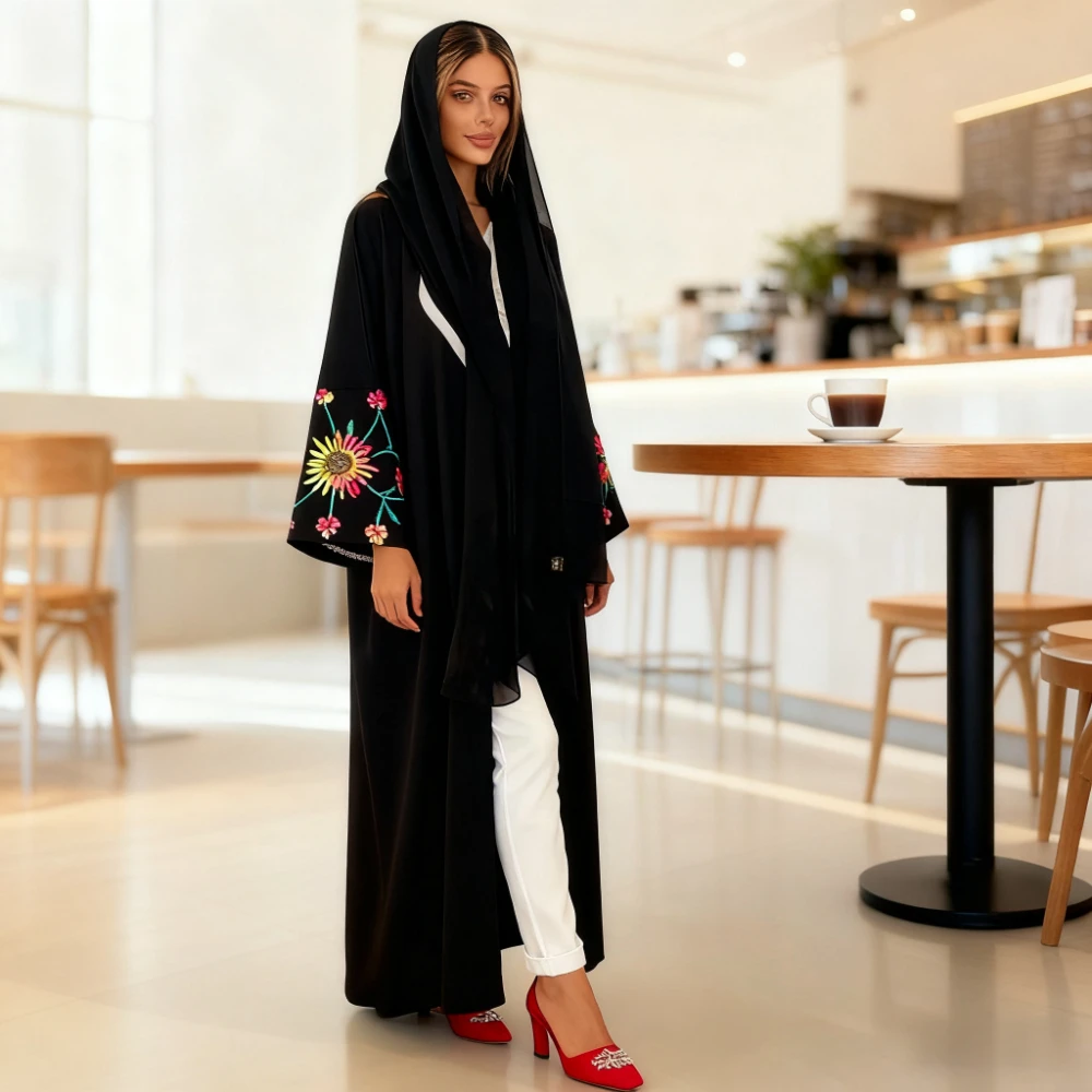 

Ид женское открытое платье Абая кафтан мусульманская вышивка вечерние кардиган халат Джалабия Рамадан Марокко Дубай кафтан Vestidos Largos