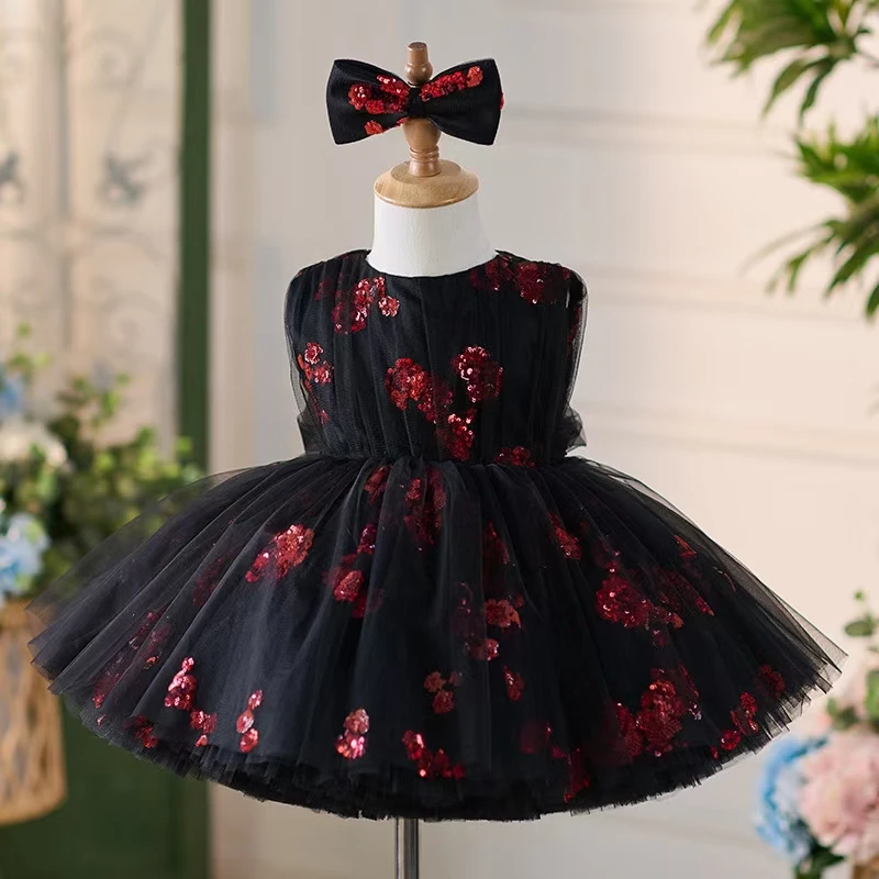 Dreamy Vow Elegant Baby Girl Dress Sleeveless Tulle Sequined Embroidered for Toddler 1st Party Fall Knee Length Ball Gown J252