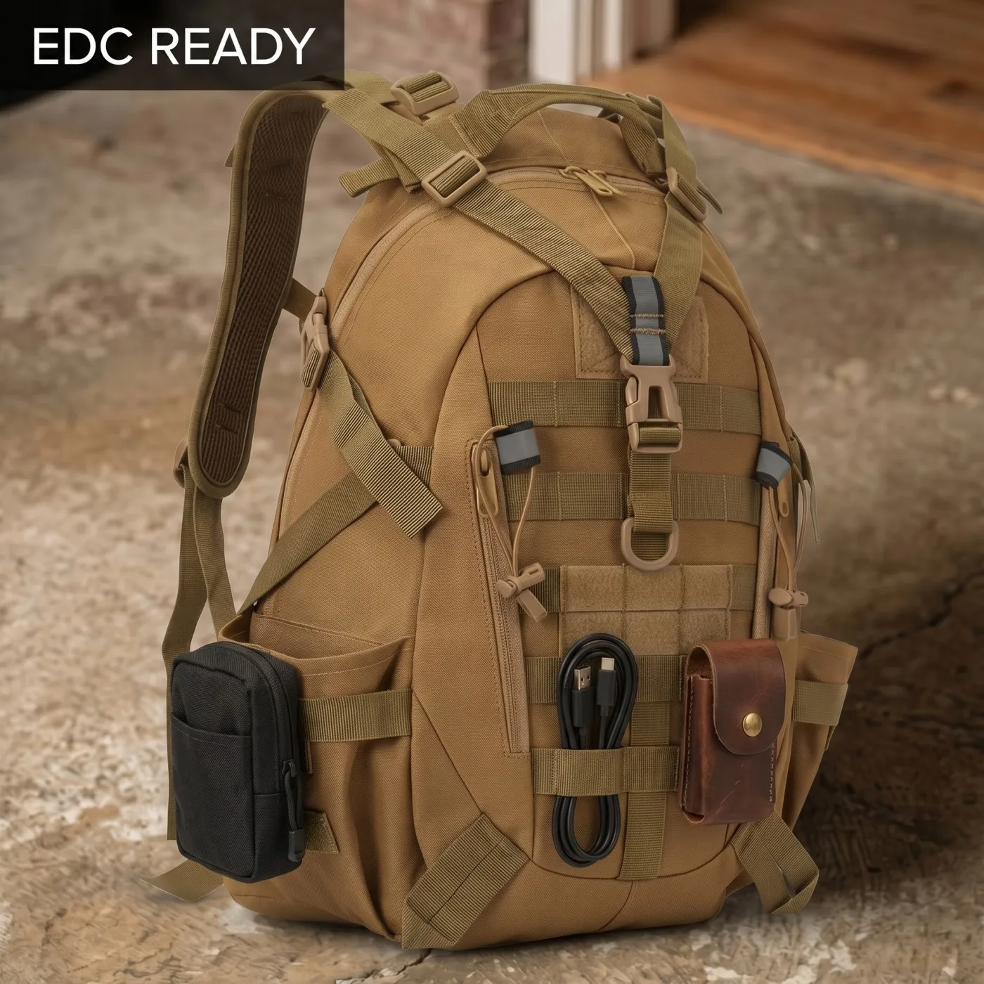 35L Taktischer Rucksack für Herren mit reflektierenden Streifen, modularem MOLLE-System, zum Klettern, Campen, Wandern, Trekking, Fitness, Reisen, Outdoor-Aktivitäten, Jagd, Aufbewahrungstasche