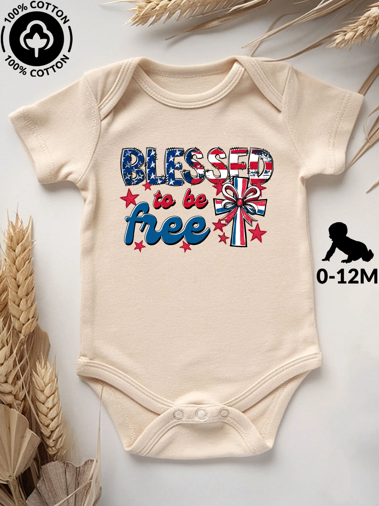 

Детский комбинезон унисекс Blessed To Be Free, 100% хлопок, мягкий, всесезонный, бежевый, 190 г/м²