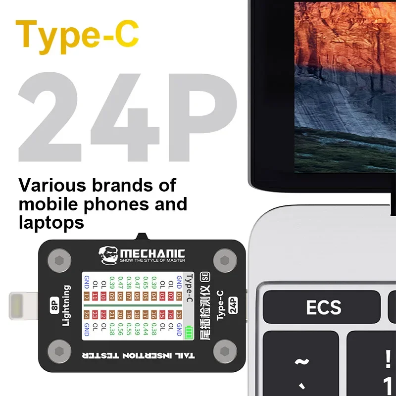 Mechanic T824 T824 SE Tail Insertion Tester Type-C Lightning Interface Automatic Intelligent Detection Current Power of Each Pin