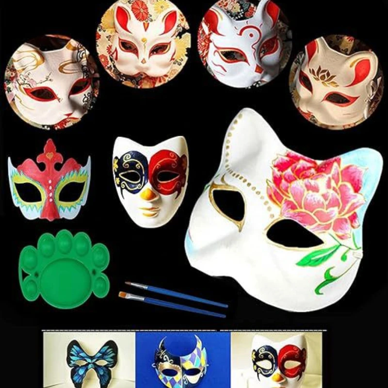 手描きの猫とキツネのマスク,男性と女性,ハーフフェイス,DIY,和風,アニメパーティー,ボール用品,新コレクション