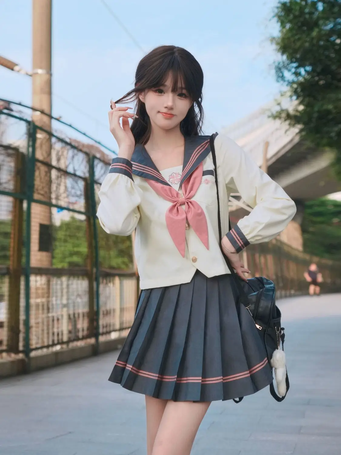 Japan School Uniform Girl Jk Sailor Suit White Pink Long&Short Sleeve Set Pleated Skirt Spring Event Anime COS Costumes Women