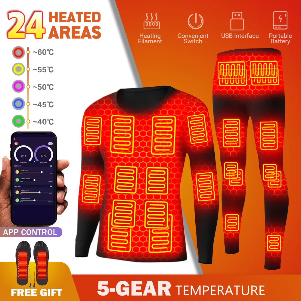 Heated Underwear Heating Jacket Fleece Thermal Underwear USB Battery Powered Smart Phone APP Control Temperature Winter Clothes