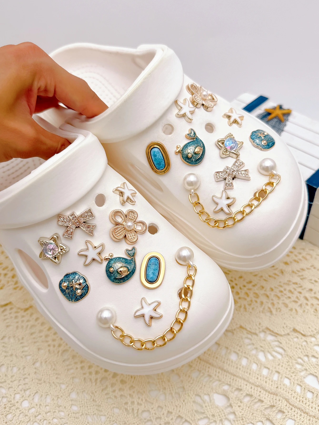 20 Stück Schuhe mit Wal-Muschel-Design – zum Selbergestalten, abnehmbare Schuhdekorationen. Geeignet für Damensandalen. Ideal als Geschenk für die Feiertage.