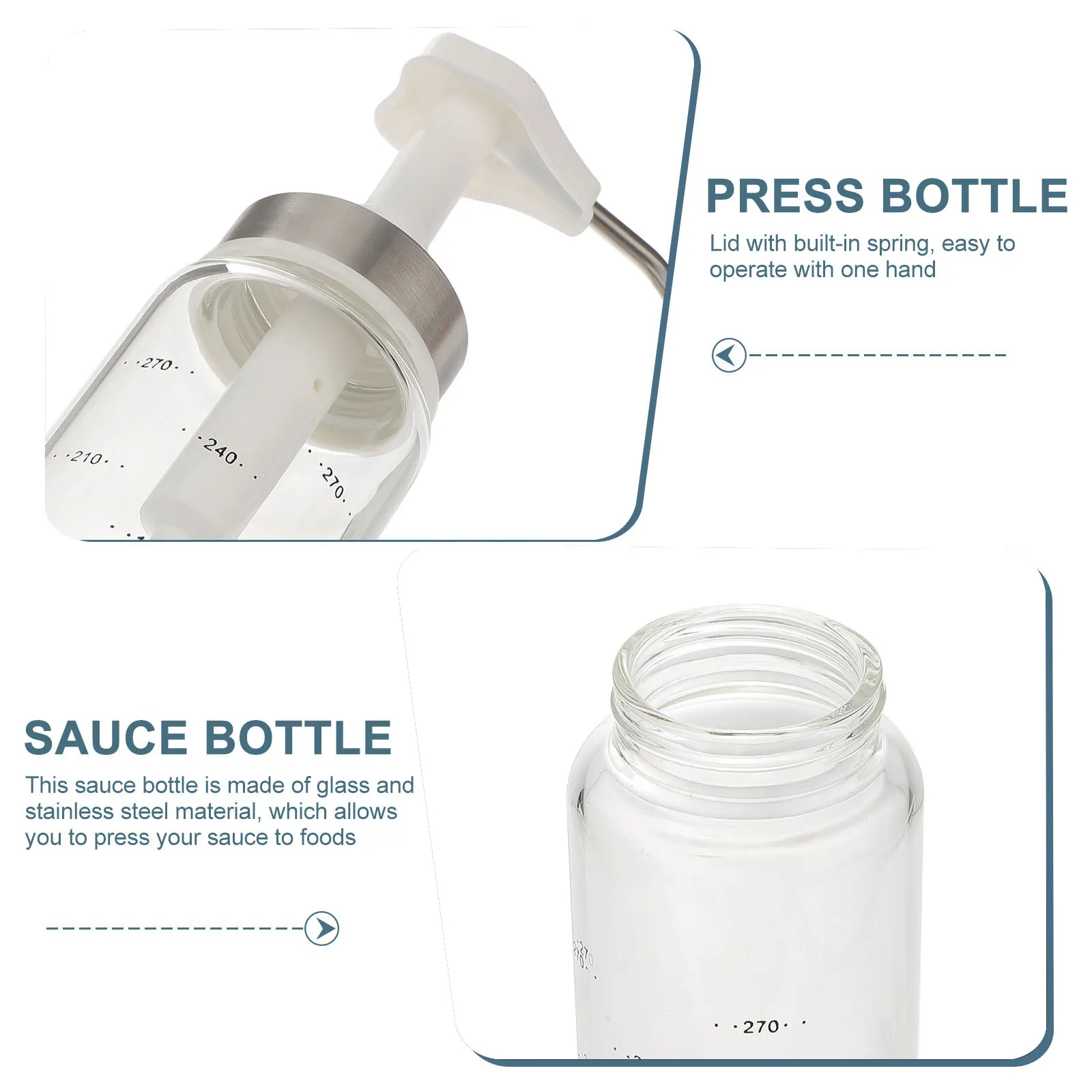 

300Ml Sauce Press Bottle Glass Stainless Steel Kitchen Condiment Dispenser for Ketchup Mustard Honey Oil Vinegar Salad Dressing