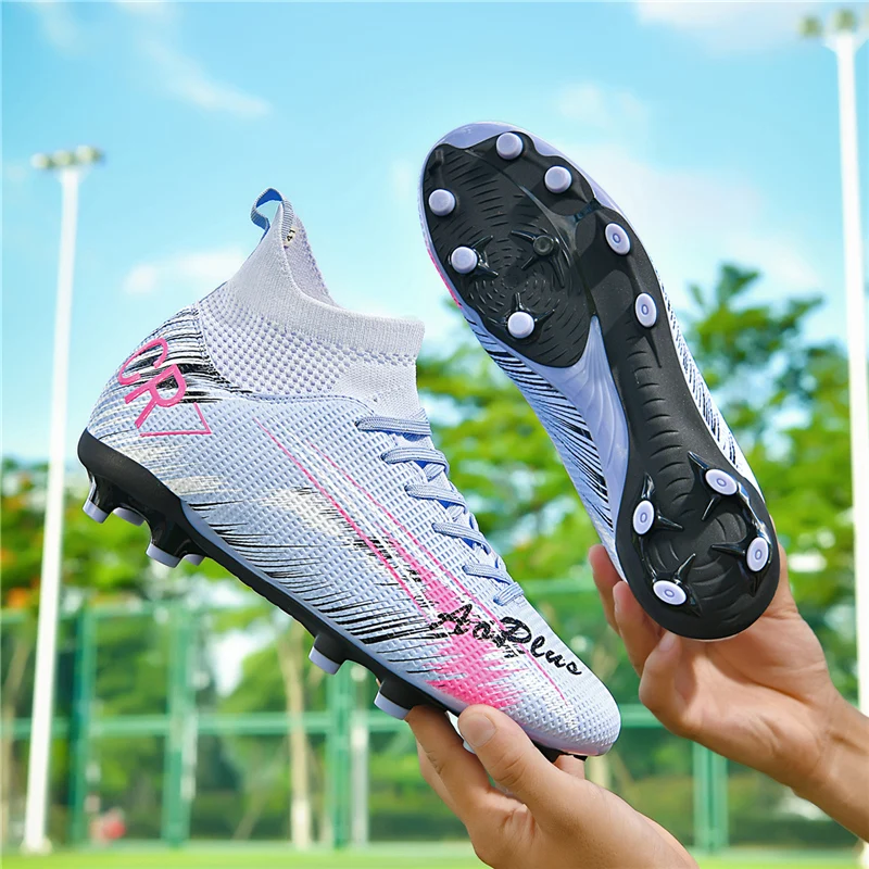 

New Men Soccer Shoes Outdoor Sport Boys Long Spikes Adult Non Slip Football Boots Training Cleats Breathable Match Comfortable