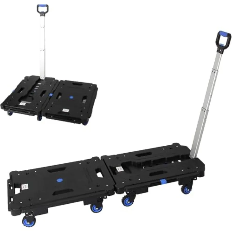 

2 Pcs Set Platform Truck Folding Multiple Carts Assembly Feasible Dolly Cart 24.4 L x 17.7 W with Handle + 24.2 L x 18.1 W Gray