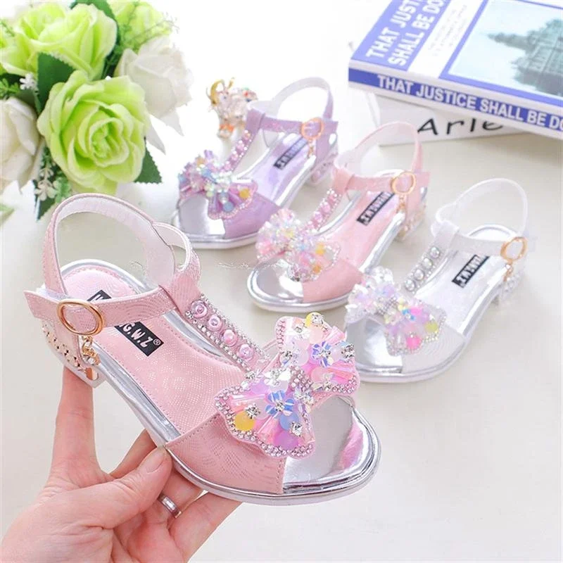 Girls Flat Heel Sandals Kids Girls Spring Summer Little Kids Princess Dress Bow Fashion Teenage Shoes