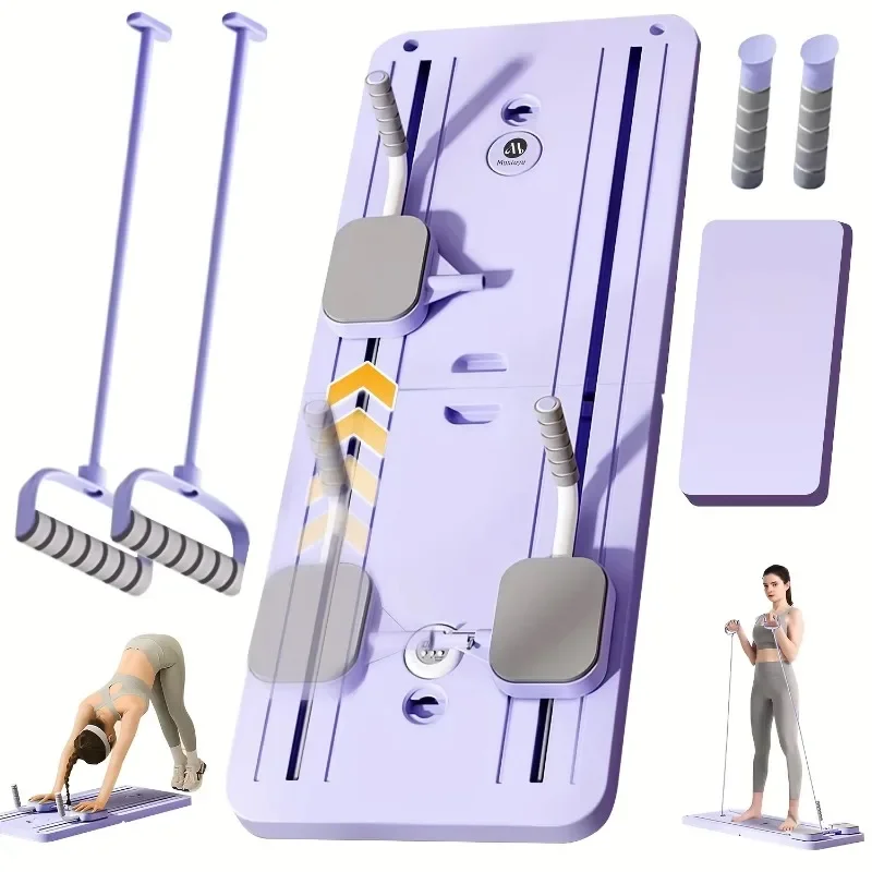 6-In-1 Multifunctional Folding Pilates Reformer Set with Timer Pilates Equipment Ab Exercise Abs Roller for Families