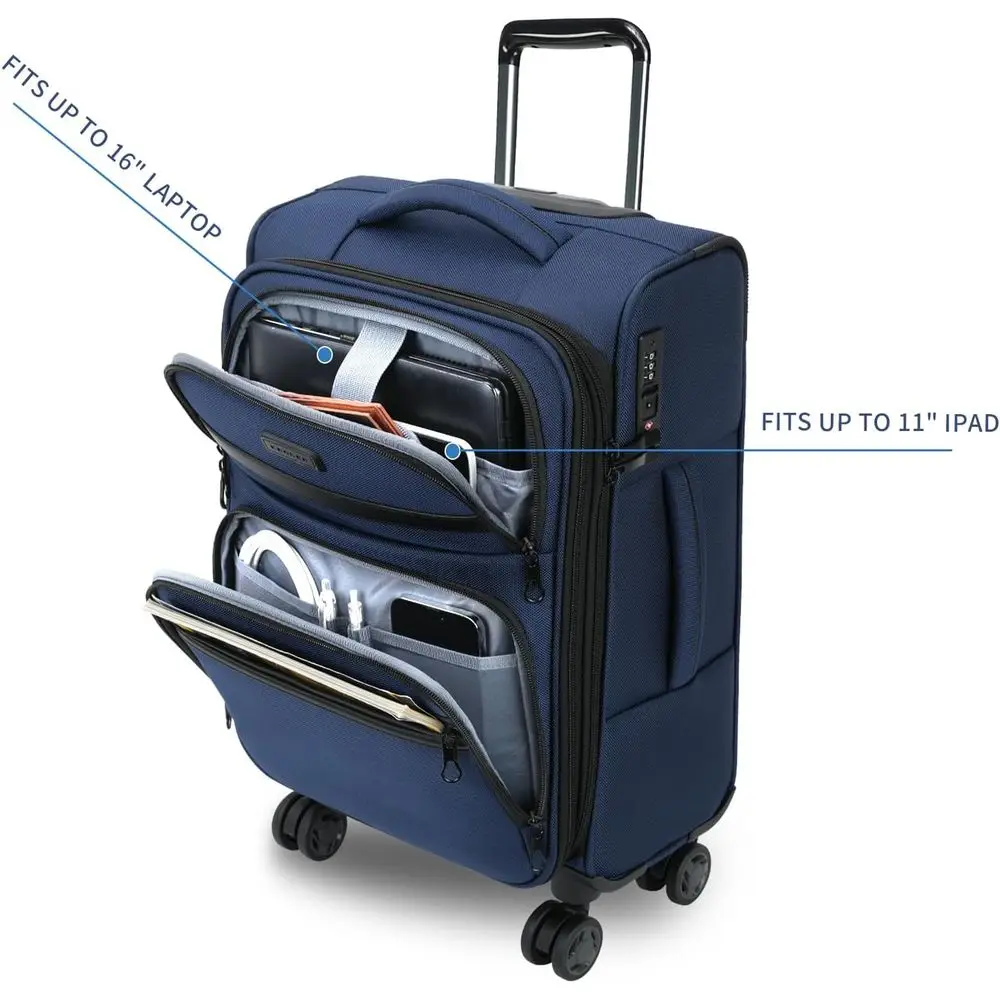 20 Expandable Softside Spinner Suitcase with Front Pockets, USB Port, and TSA Lock - Navy