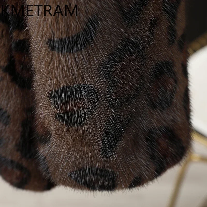 Echter Nerzpelzmantel für Damen, hochwertige Pelzjacke mit Leopardenmuster, V-Ausschnitt, neu in Oberbekleidung, luxuriöse Winterkleidung, Beij 2024