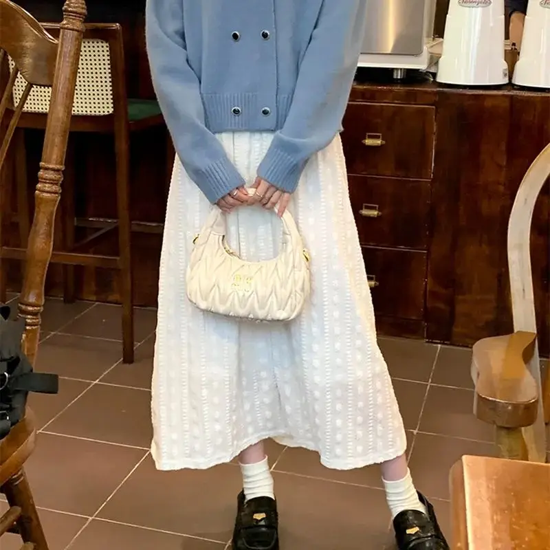 تنورة دانتيل مستقيمة جديدة من قماش الجاكار للنساء، طراز فرنسي أنيق، تنورة متوسطة الطول على شكل حرف A