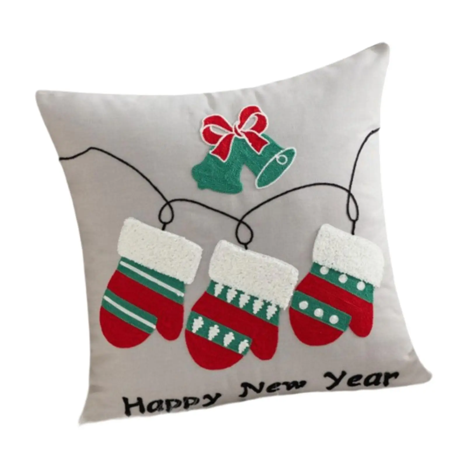 Christmas Pillow Cover with Zipper Xmas Gift Embroidered Decorative Square 18x18 Pillowcase for Car Winter Home Living Room Sofa