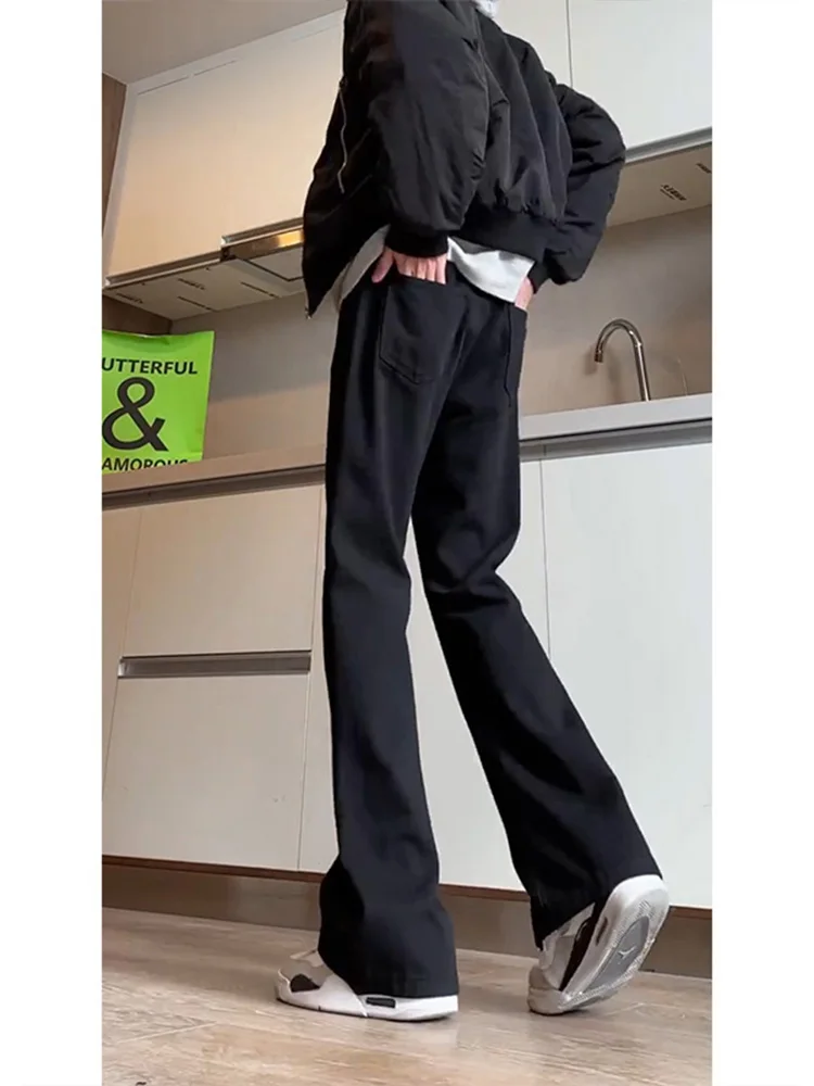 

Мужские джинсы с высокой талией и расклешенными штанинами, осенне-зимние, в американском стиле, с эффектом удлинения ног, повседневные, свободного кроя, из денима