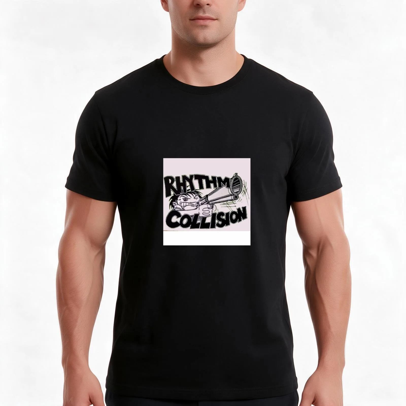 Rhythm Collision T-Shirt, Summer Casual Cotton Tee, Oversized Streetwear Tops, Vintage Graphic Print, Loose Fit Short Sleeve