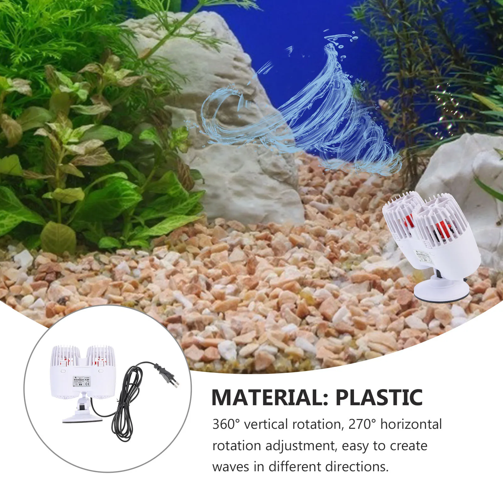 

Fish Tank Wave Pump Silent Filter White Aquarium Accessory Multi Function Maker Circulation Water Suction Cup Base